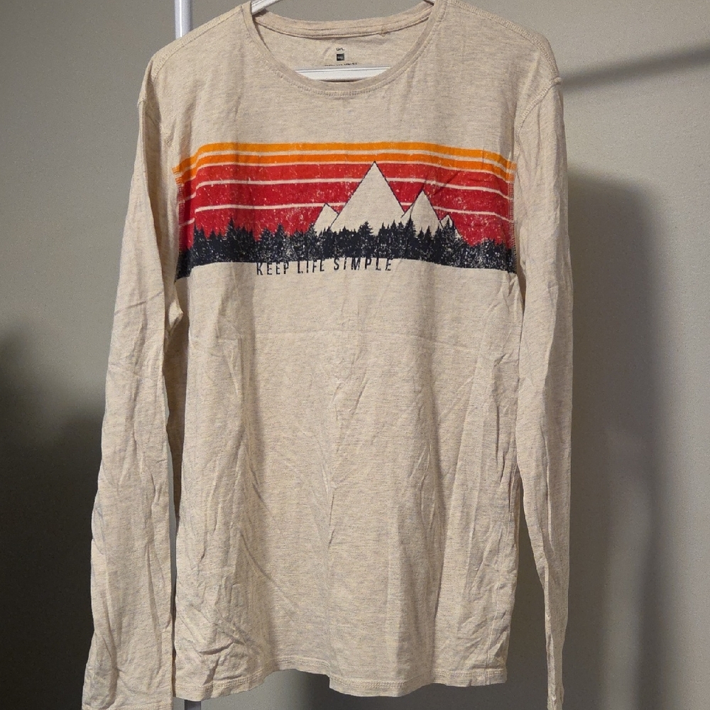 Tag 'Keep Life Simple' Graphic Long Sleeve T-Shirt Mountain Graphic